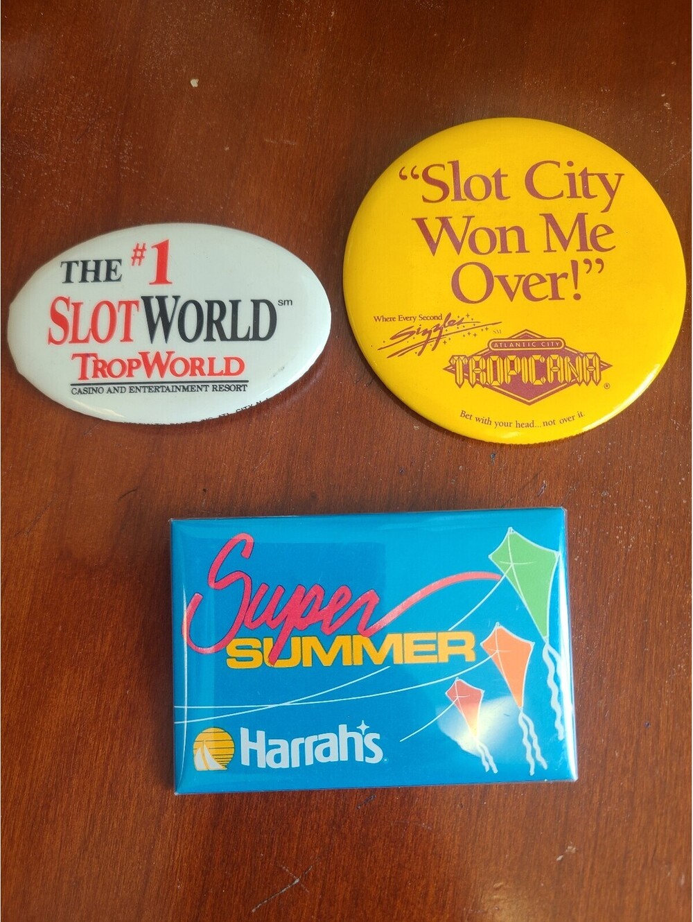 Lot of 3 Atlantic City Casino Promotional Pinback Button Vintage 1980s